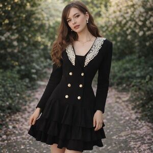 Vintage All That Jazz Lace Collar Ruffle Dress Cottagecore Coquette Romantic